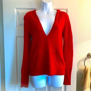J Crew S red cashmere blend hooded pullover sweater